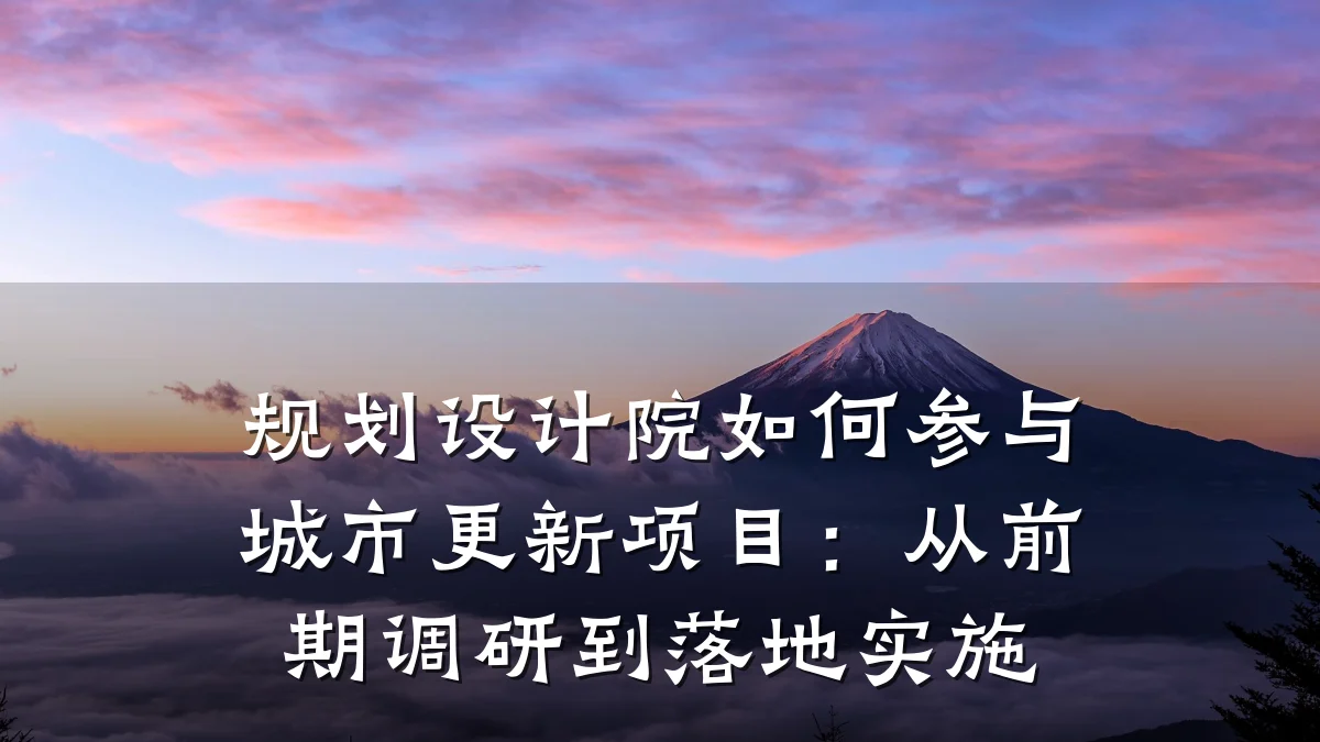 规划设计院如何参与城市更新项目:从前期调研到落地实施
